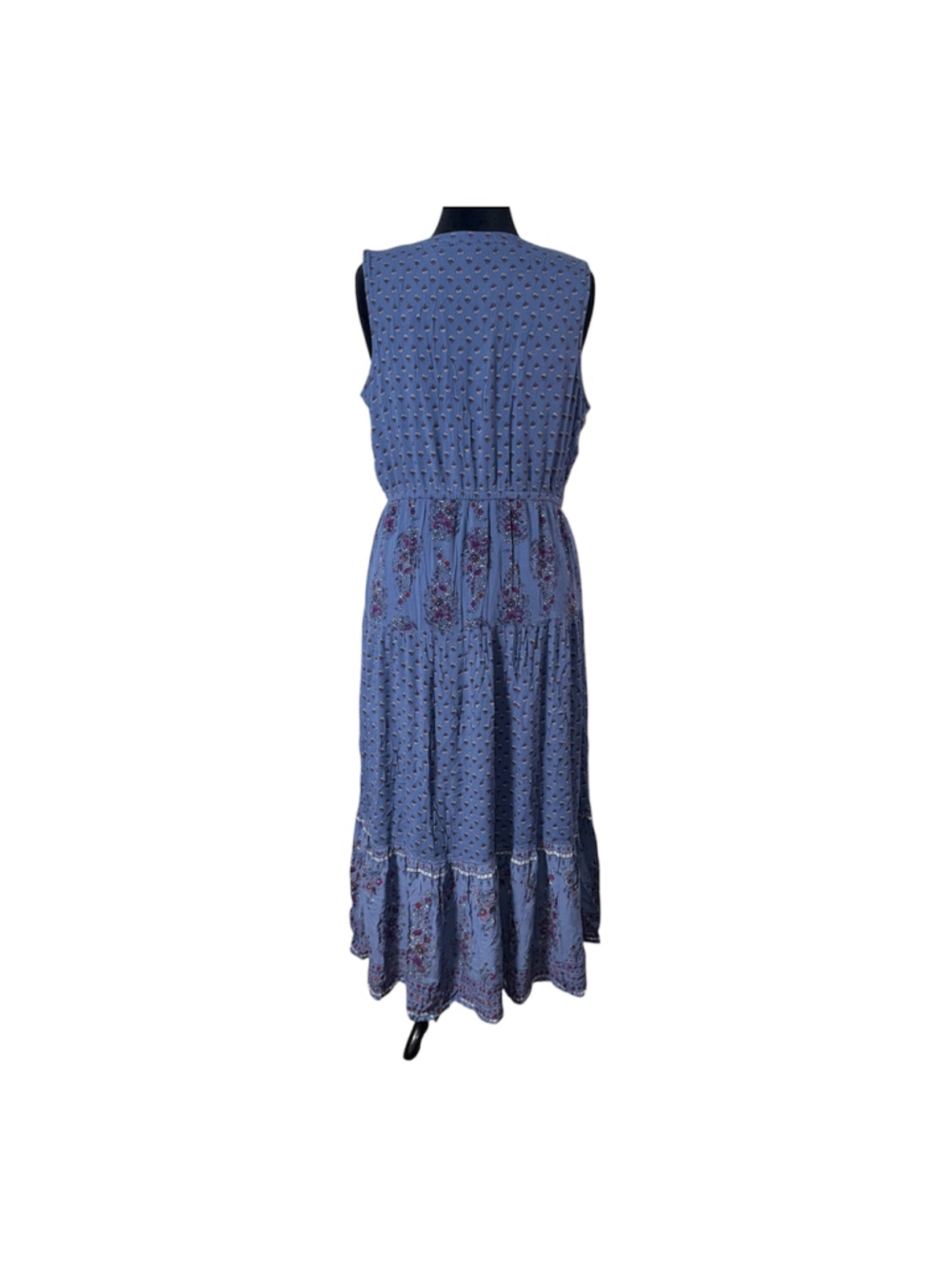 Old Navy Bohemian Maxi Sleeveless Dress Tiered Floral Paisley Print Blue XL - Picture 3 of 10